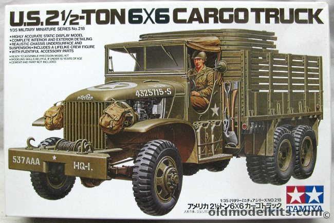 Tamiya 1/35 US 2 1/2 Ton 6x6 Cargo Truck CCKW-353 - 3rd Army Corps Belgium 1945 / 1st Army Transportation Corps Normandie July 1944 / ASCZ 3886th 'Red Ball Express' / 10th Armored Div HQ Company No. 40 - With Extra Accessoires, 35218 plastic model kit